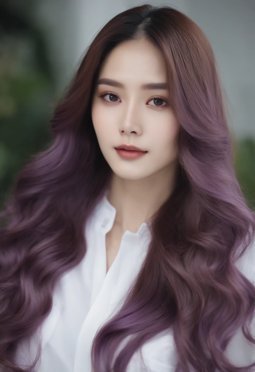 Araped woman with long brown hair and white shirt, Long wavy purple hair, Brown flowing hair, Brown long hair, Hair coloring, Brown waves, Long hair in pastel colors, Long purple hair, Han So-hee