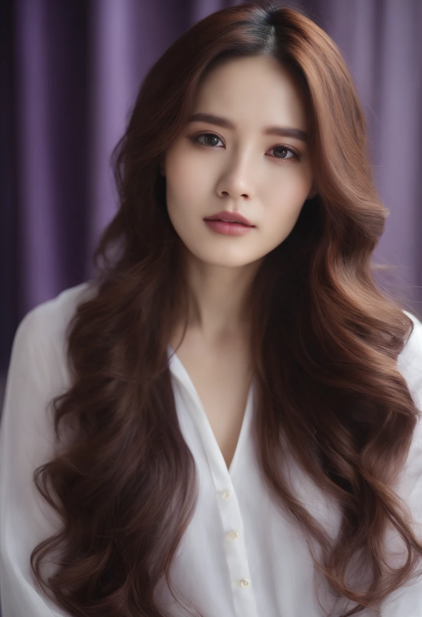 Araped woman with long brown hair and white shirt, Long wavy purple hair, Brown flowing hair, Brown long hair, Hair coloring, Brown waves, Long hair in pastel colors, Long purple hair, Han So-hee
