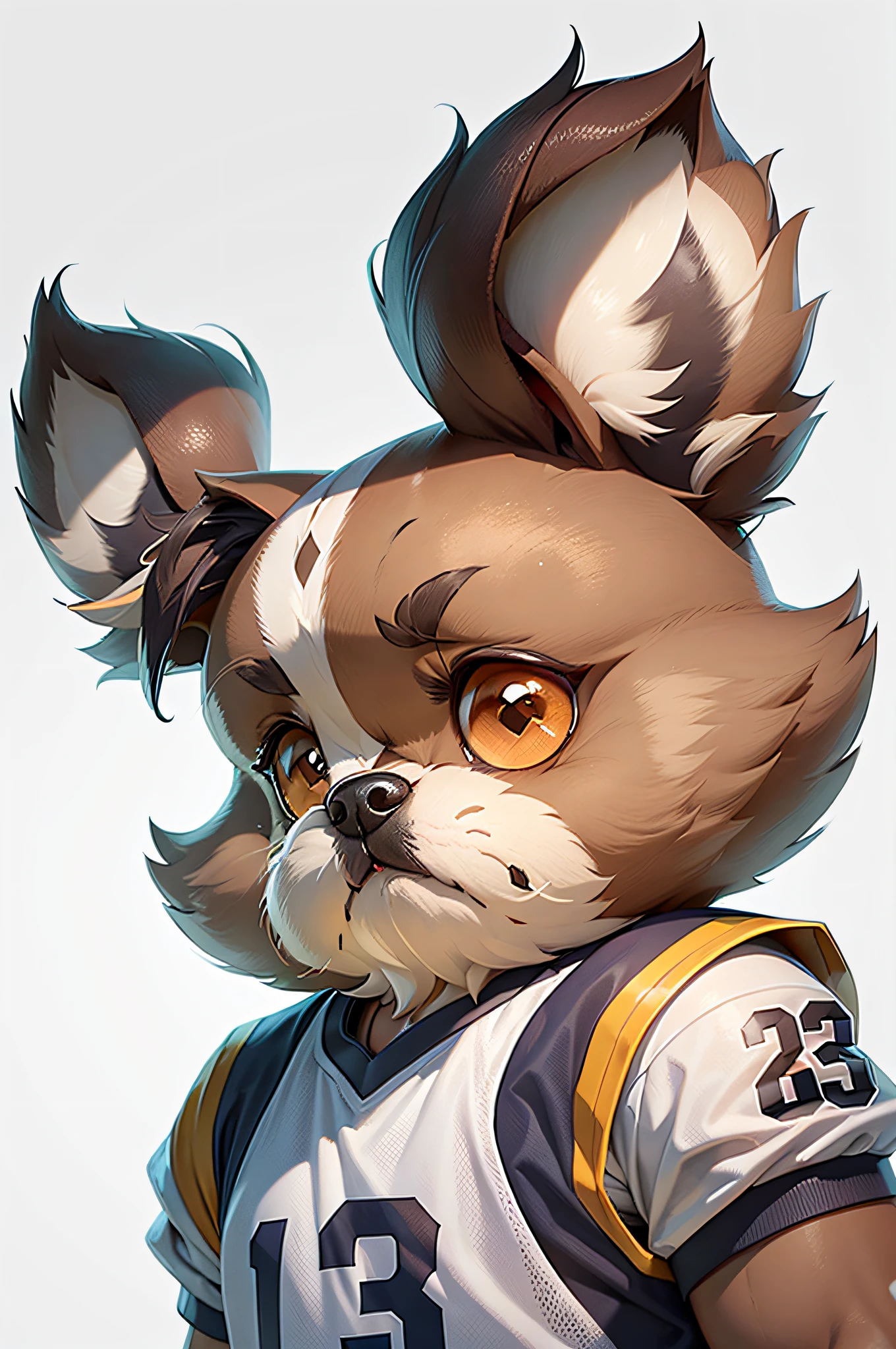 C4tt4stic, Cartoon of basketball player uniform、Breed Shih Tzu(Ears are light brown、The right half of the face is light brown.、The left half of the face is white、Hair is short)
