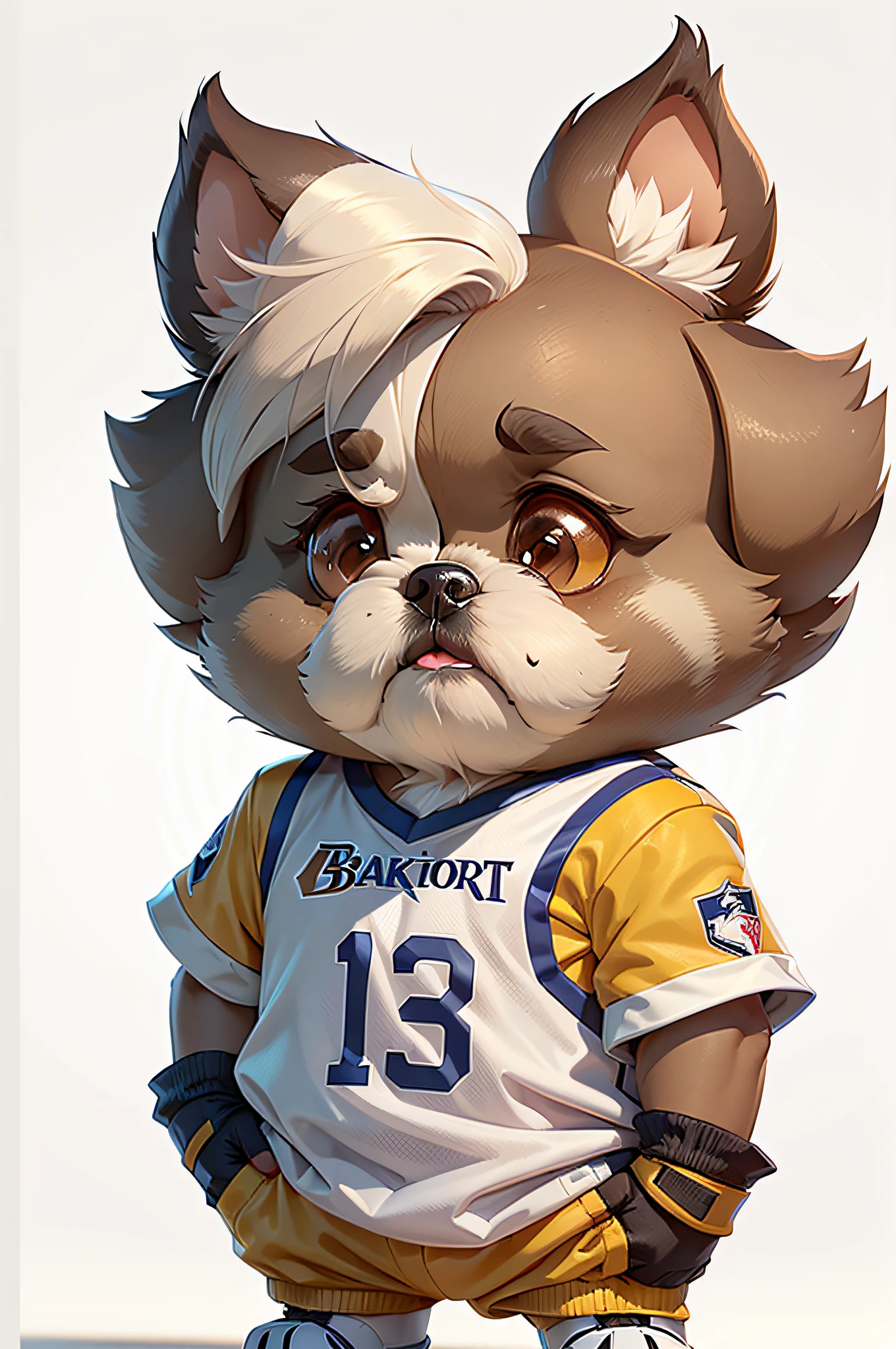 C4tt4stic, Cartoon of basketball player uniform、Breed Shih Tzu(Ears are light brown、The right half of the face is light brown.、The left half of the face is white、Hair is short)