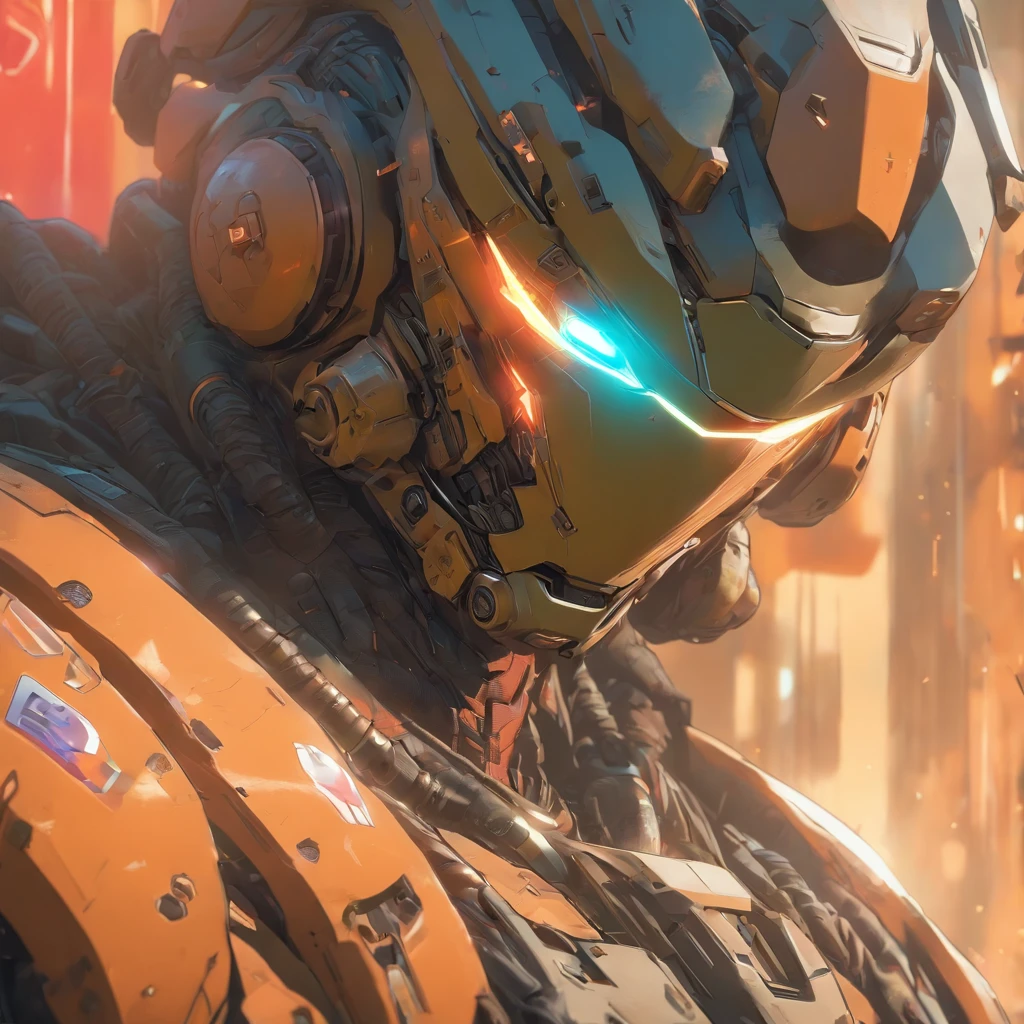 a close up of a robot with a futuristic look on his face, craig Mullins style, hard surface concept art, Wojtak fuss, anthem game inspiration, octane trending on GSociety, with futuristic gear and helmet, octane. trending on artstation, cyber mech, sci - fi character, inspired by Craig Mullins, hyper-realistic cyberpunk style, cyberpunk robot, cyberpunk soldier