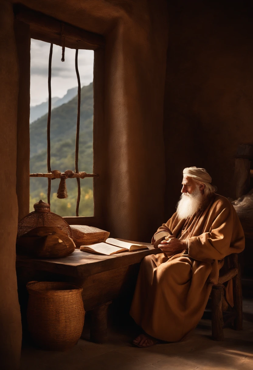 adrão
11:32:17
Develop an ultra-realistic image of an Old Testament prophet in a moment of reflection, Imagine him writing a scroll in a rustic setting.