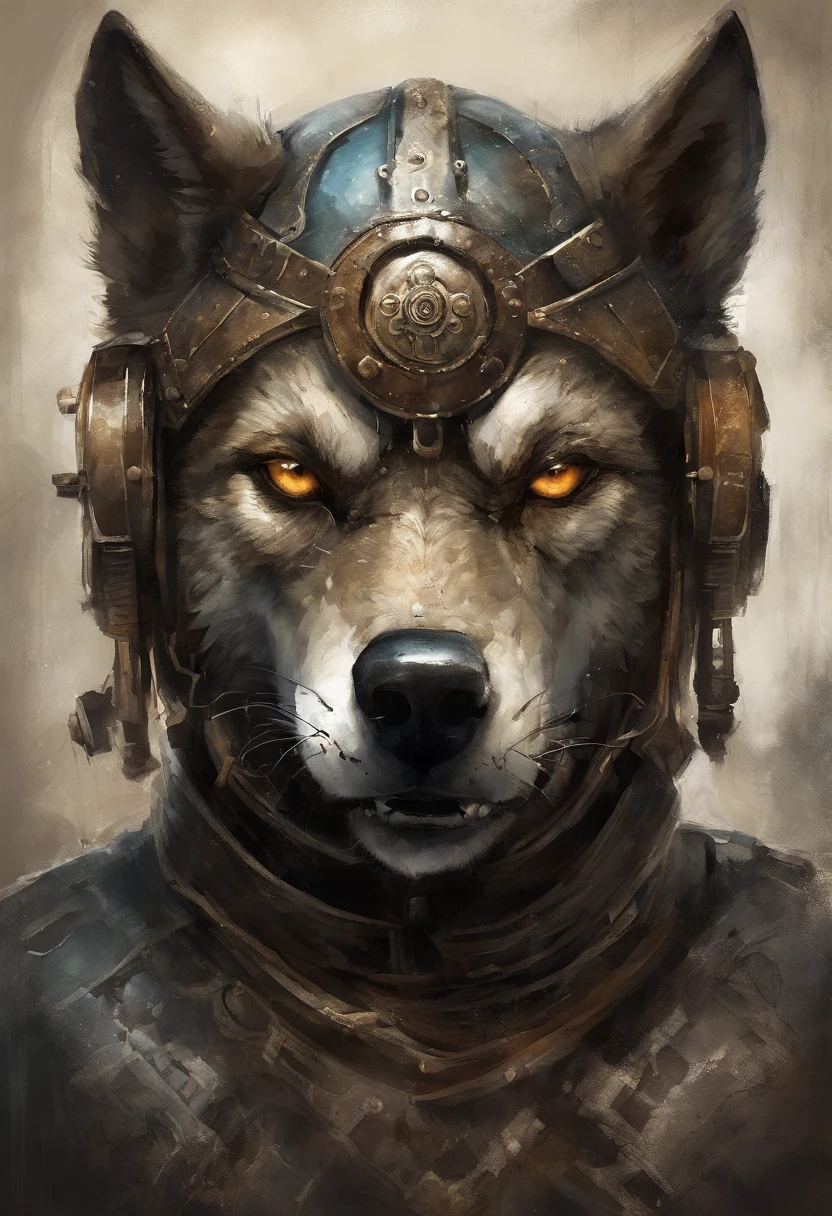 HighestQuali, Dramatic lighting, menacing posture, Fierce expression, Epic atmosphere, (((Wolf head shaped helmet))), (((Full body shot))),Wolves made of metal, Cyborg, Cyberpunk Style, Clockwork, ((Intricate details)), hdr, ((Intricate details, ultra - detailed)), Incandescent Lamps, cinema shot, Vignette, Bokeh effect Baker ground, (canid), (Full body shot).