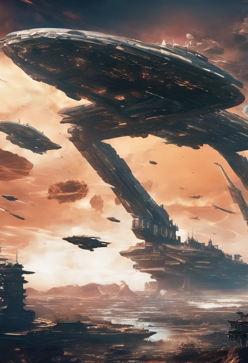 Chinese style,Large flying aircraft carriers,(Dragon-shaped decoration),((Majesty,Domineering)),opening fire,Full fire,background in war,Highest image quality,complexdetails,Extreme resolution