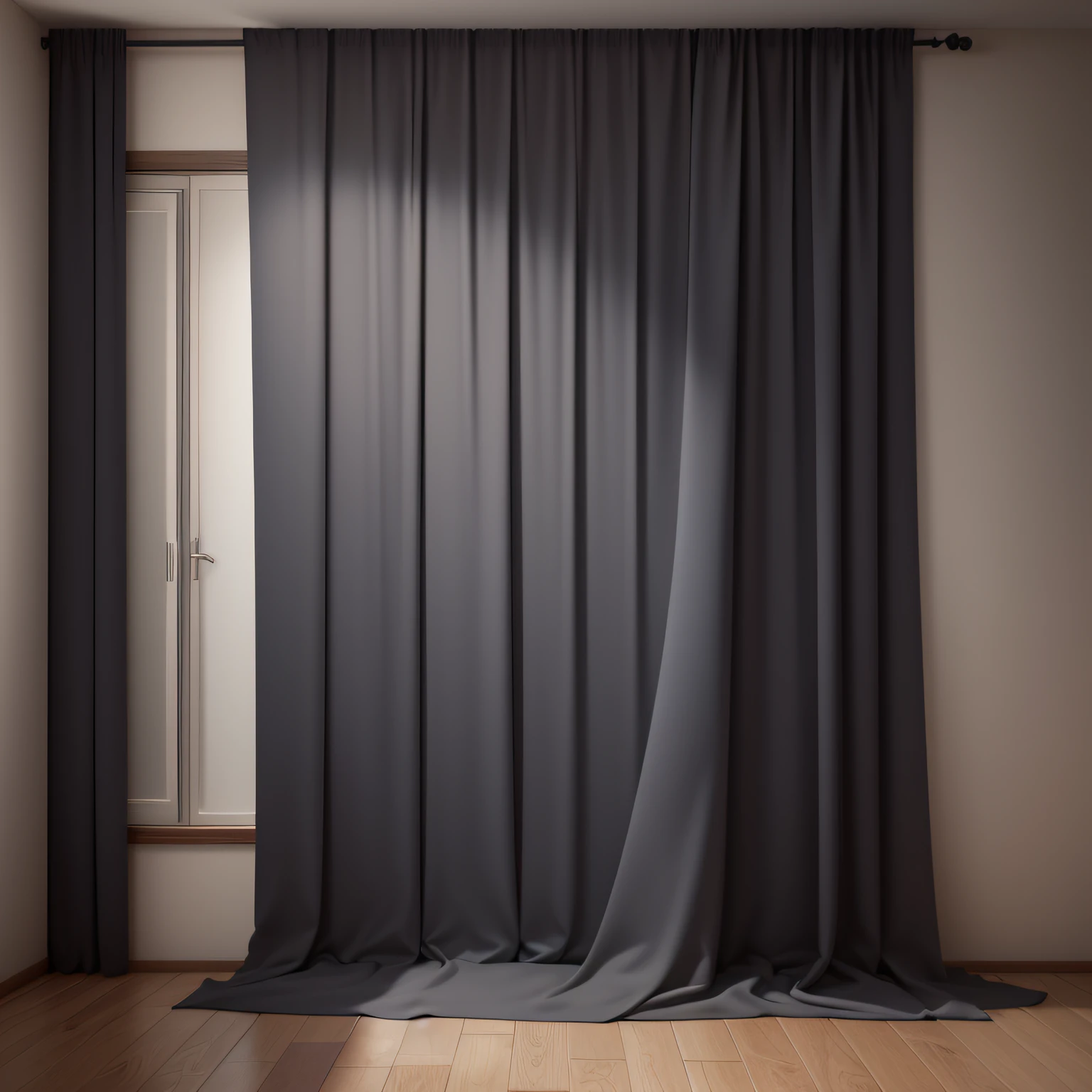 room, thick curtains, blackout curtains, dark gray, interior, interior design, modern, closed curtains, night, dark environment, (masterpiece),(high quality), best quality, real, (realistic), super detailed, (full detail),(4k),8k