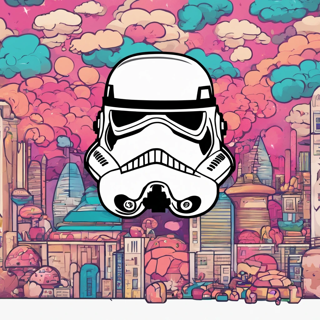 1UP StormTrooper, colors are white and pink, kawaii style, masterpiece, best quality