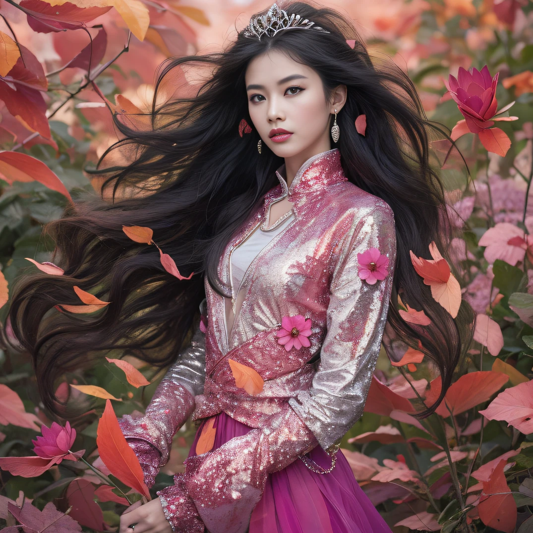 Golden Lion Tailgate 32K（tmasterpiece，k hd，hyper HD，32K）Long flowing black hair，ponds，zydink， a color， Ao Zhou Lion （Lion Girl）， （Purple silk scarf）， Combat posture， looking at the ground， long whitr hair， Floating hair， Lion pattern tiara， Chinese long-sleeved clothing， （Abstract gouache splash：1.2）， Pink petal background，Pink and white lotus flowers fly（realisticlying：1.4），Black color hair，Fallen leaves flutter，The background is pure， A high resolution， the detail， RAW photogr， Sharp Re， Nikon D850 Film Stock Photo by Jefferies Lee 4 Kodak Portra 400 Camera F1.6 shots, Rich colors, ultra-realistic vivid textures, Dramatic lighting, Unreal Engine Art Station Trend, cinestir 800，Long flowing black hair，Cowboy awakens lion