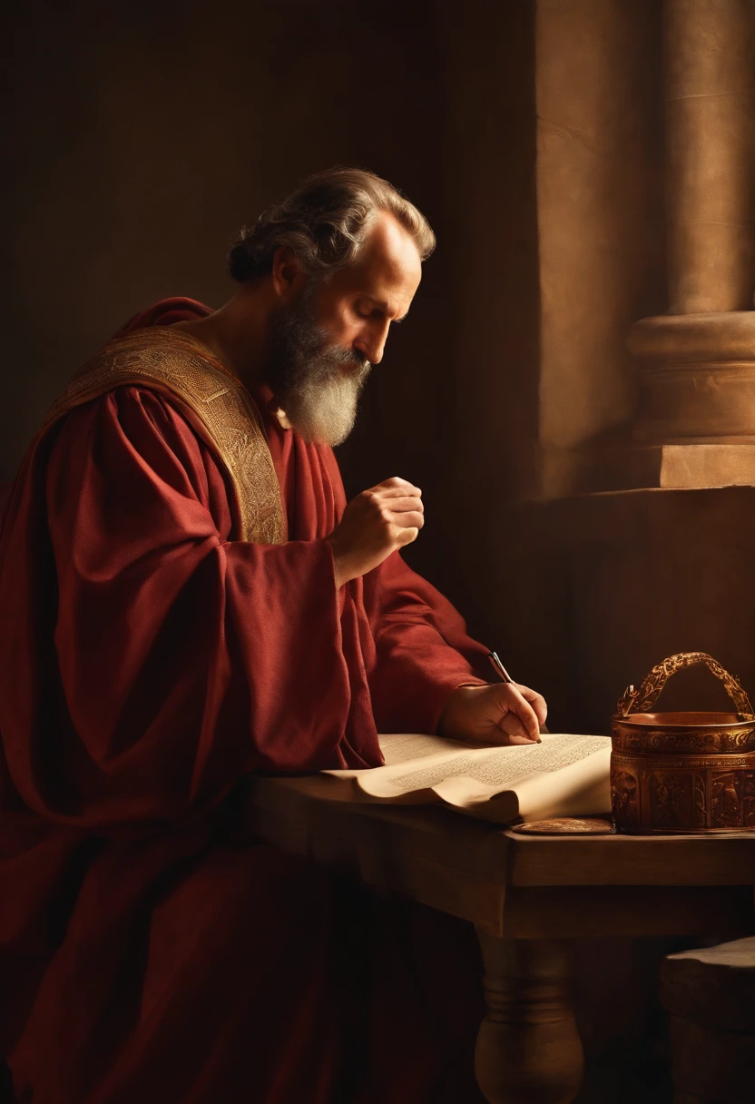 The Apostle Paul writing a scroll
