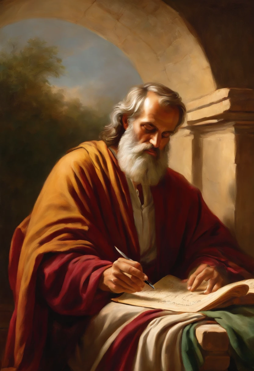 The Apostle Paul writing a scroll