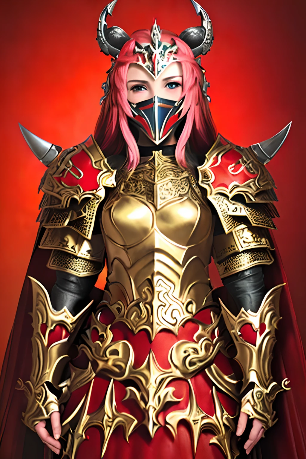 Arafed Woman in armor with a sword and mask, Mujer Templaria pelirroja, Caballero femenino, Chica con armadura de caballero, Chica armadura, Retrato Caballero Femenino, Alena Aenami y Artgerm, epic exquisite character art, de una hermosa caballero femenina, Impresionante arte de personajes, Hermosa caballero femenina, Reina pelirroja con armadura roja pesada, portrait of female paladin