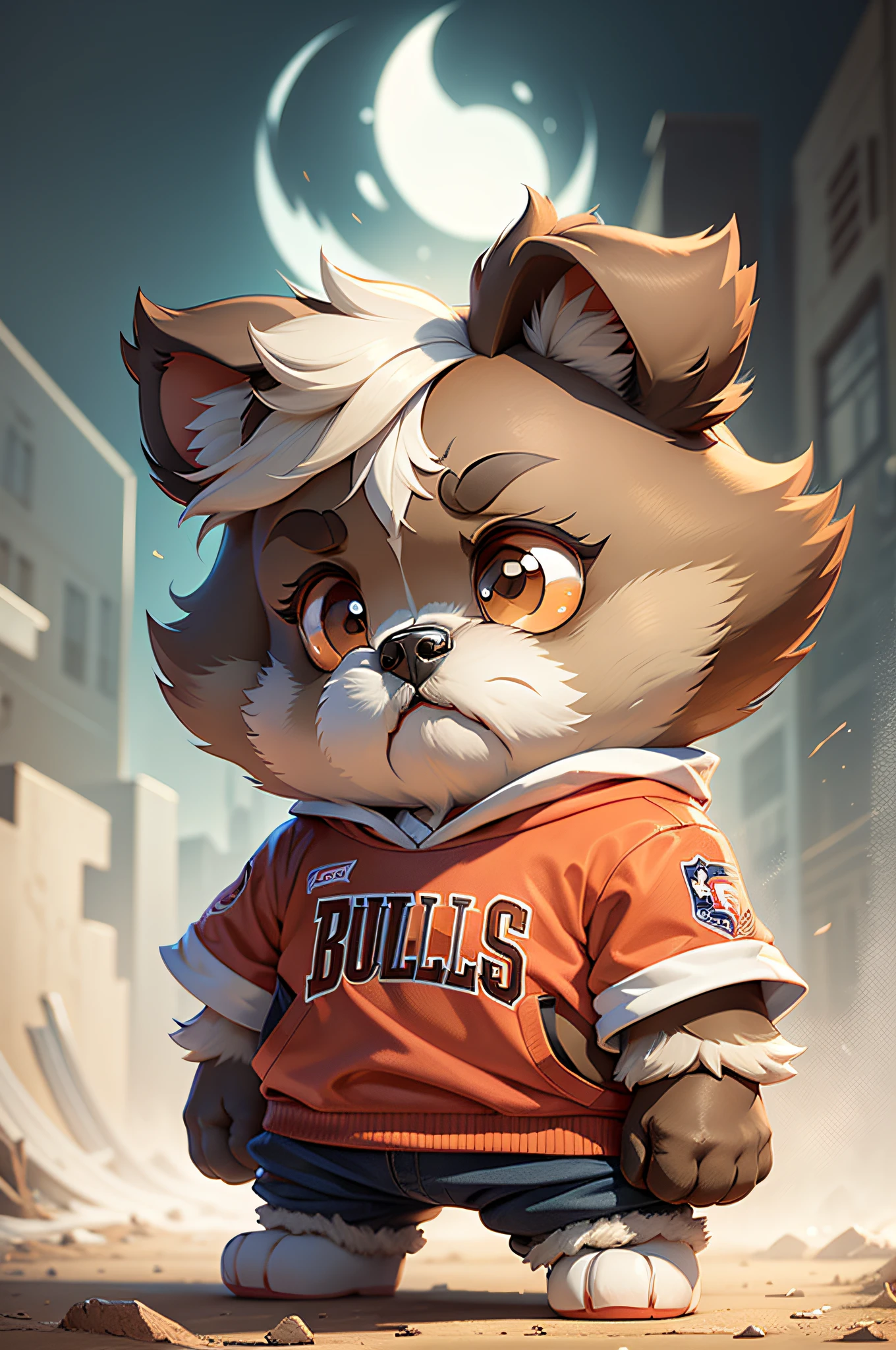 C4tt4stic, Chicago Bulls uniform cartoon、Breed Shih Tzu(ears are light brown、The right half of the face is light brown、Hair is short