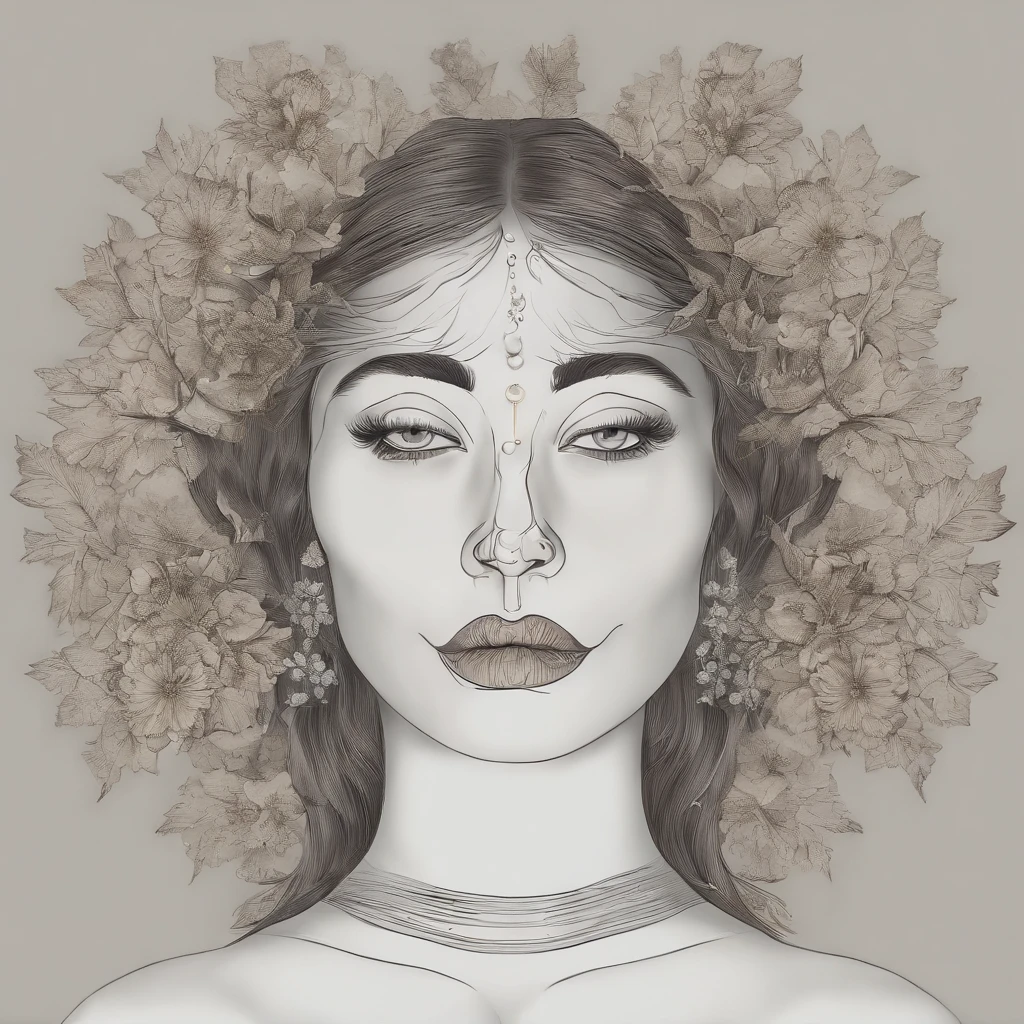 A  naked woman tied up with dandelion and flowers, beautifully symmetrical, soft diffusion, silks, inspired by Nagasawa Rosetsu, photographed in full frame, supple look, vermilion, dominant, wrapped, stellation, devoted, unframed, subsurface.