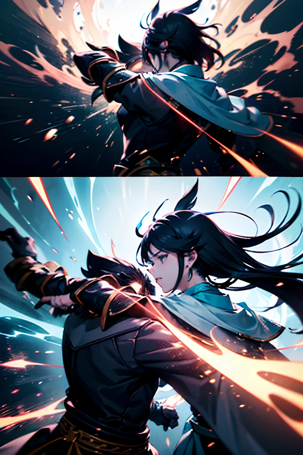 (La mejor calidad,4k,Altas Resoluciones:1.2),vivid colors,anime,action packed,Chica anime,Chico anime,Lucha de espadas atractiva,Espadas enfrentadas,Lucha agresiva,Pausa temporal,eye-catching visuals,emociones expresivas,Caracteres detallados,Paisaje de estilo anime,Energy movements,Poses fuertes,Exciting battle atmosphere,Masterful choreography,Espadas altamente detalladas,Fierce determination,Fast and dynamic action,Expresiones faciales llamativas,Duo full of emotions,Historia apasionante,Finely crafted character designs,Impressive attention to detail,Arte de fondo enriquecido,Impressive lighting effects,Superb fight sequence,Exciting climax,Energetic and passionate fighting choreography,Electrifying energy,Fascinating display of skill,Altamente inmersivo,Aesthetically and visually stunning,Escena inolvidable,giro impredecible de los acontecimientos,Narrativa intensa y cautivadora,Perfect blend of traditional and modern aesthetics,Meticulous attention to costume design,Attractive combination of darkness and vitality