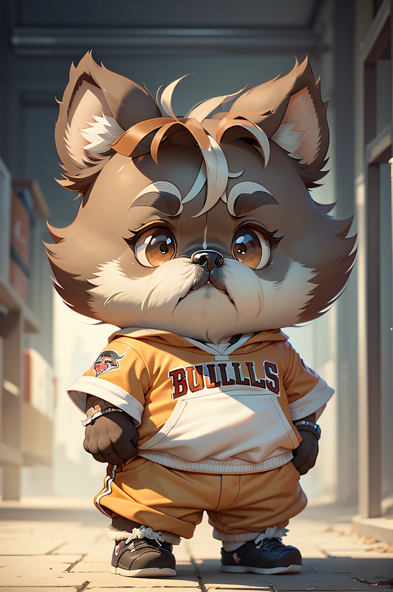 C4tt4stic, Chicago Bulls uniform cartoon、Breed Shih Tzu(ears are light brown、The right half of the face is light brown、Hair is short