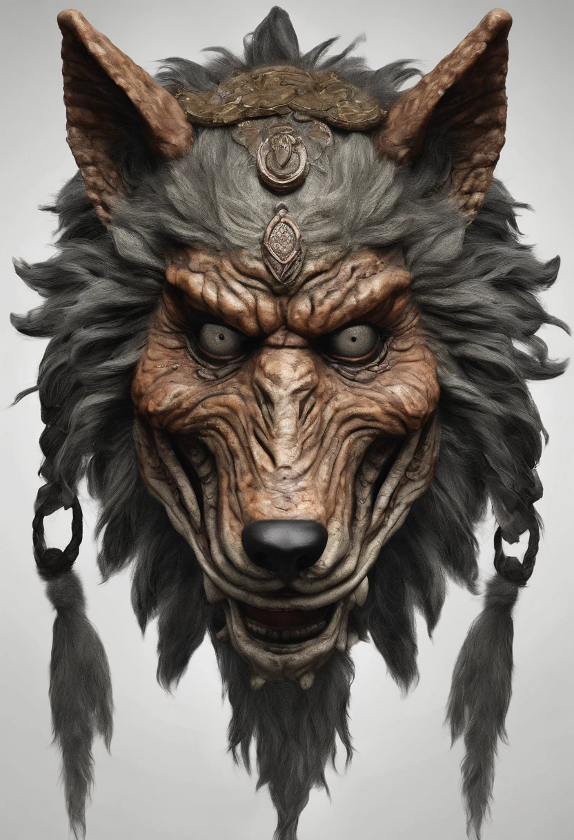 Pumpkin mask in research, With wolf demon mask, Traditional dress, Guerrero, wide black hair, Realistic image