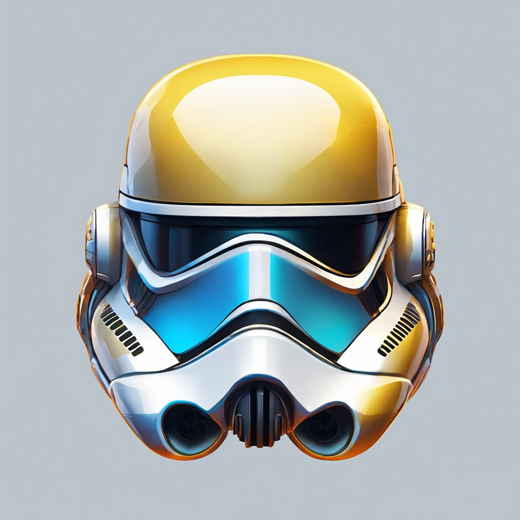 3D Helmet Cannon StormTrooper, colors are sky-blue vivid blue and a yellow star, masterpiece, best quality