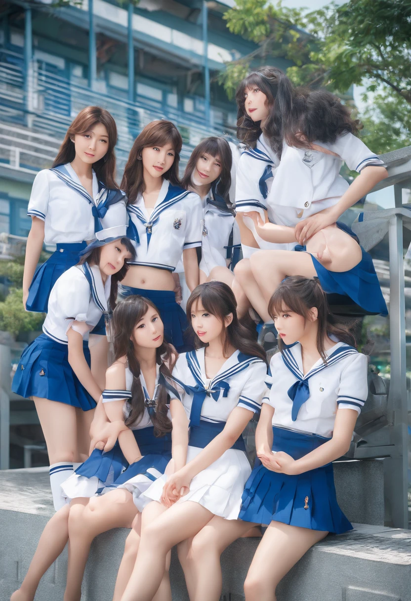 (1girls in:1.5), (solo:1.5), ((Best Quality, 8k, Masterpiece: 1.3, Cinematic light)), Focus: 1.2, Ultra Detailed Face, Highly Detailed Lips, worried, cleavage, ((japanese girl)), ((No make)), High resolution, best quality (perfect anatomy:1.5), (photo realistic:1.4), (A cute Japanese girl), (in a school rooftop pool:1.3), suzu hirose, kanna hashimoto, masami nagasawa, kyoko yoshine, shiori sato, nagano mei, haruna kawaguchi, looking through legs:1.5, background with depth, (cowboy shot:1.2), cinematic angle:1.3, (skinny:1.8), (thin waist:1.3), tiny, (big breasts:1.3), (wearing a open sailor uniform, navey blue lift skirt:1.5), (from below:1.5), (looking at viewer:1.3), (natural pose:1.2), (Long Layered cut:1.5), abs, white panties shot, nsfw:1.2, lewdness