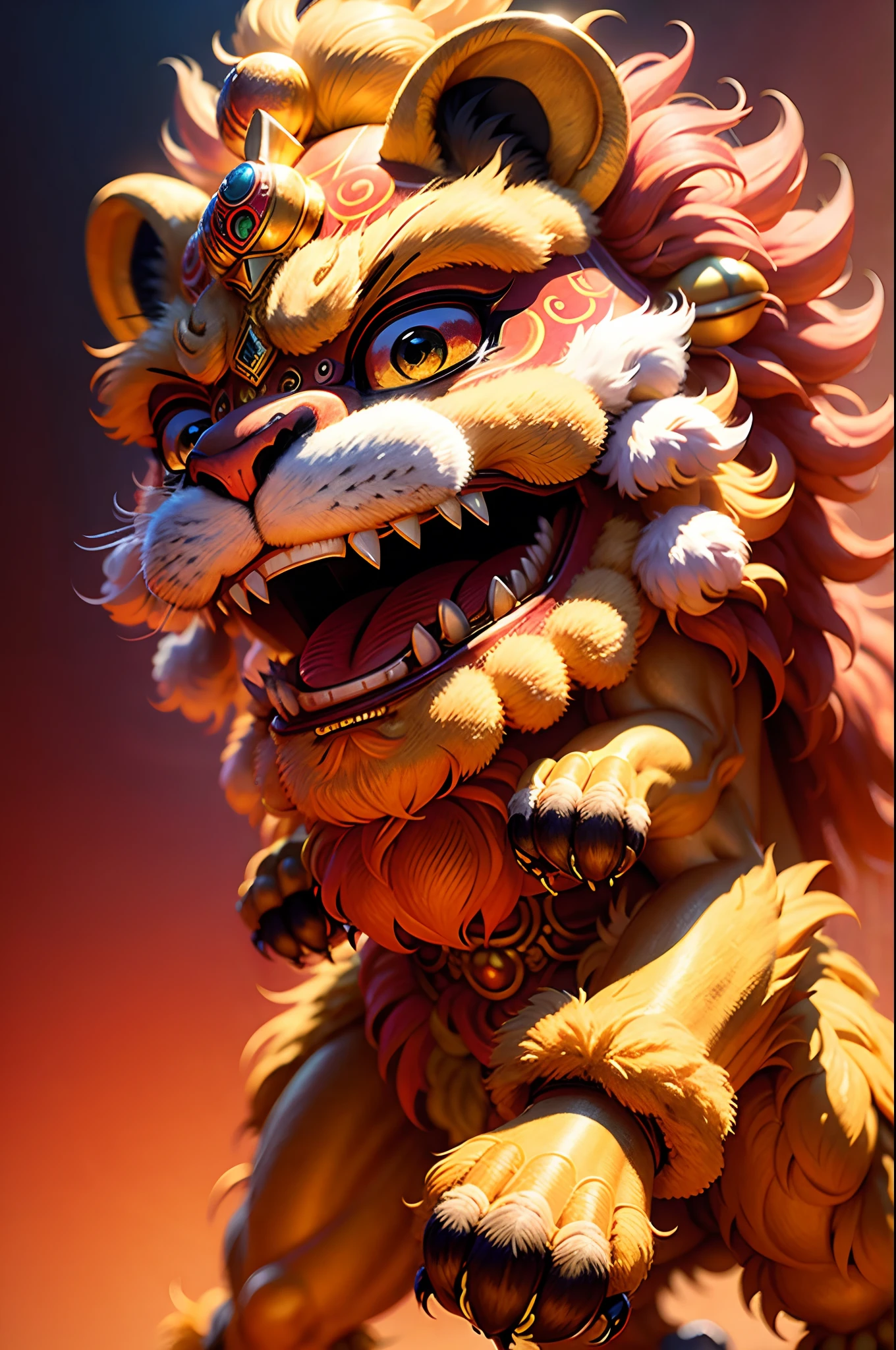 lion dance，Dance，A ferocious expression，Colorful sphinx，tmasterpiece，8K