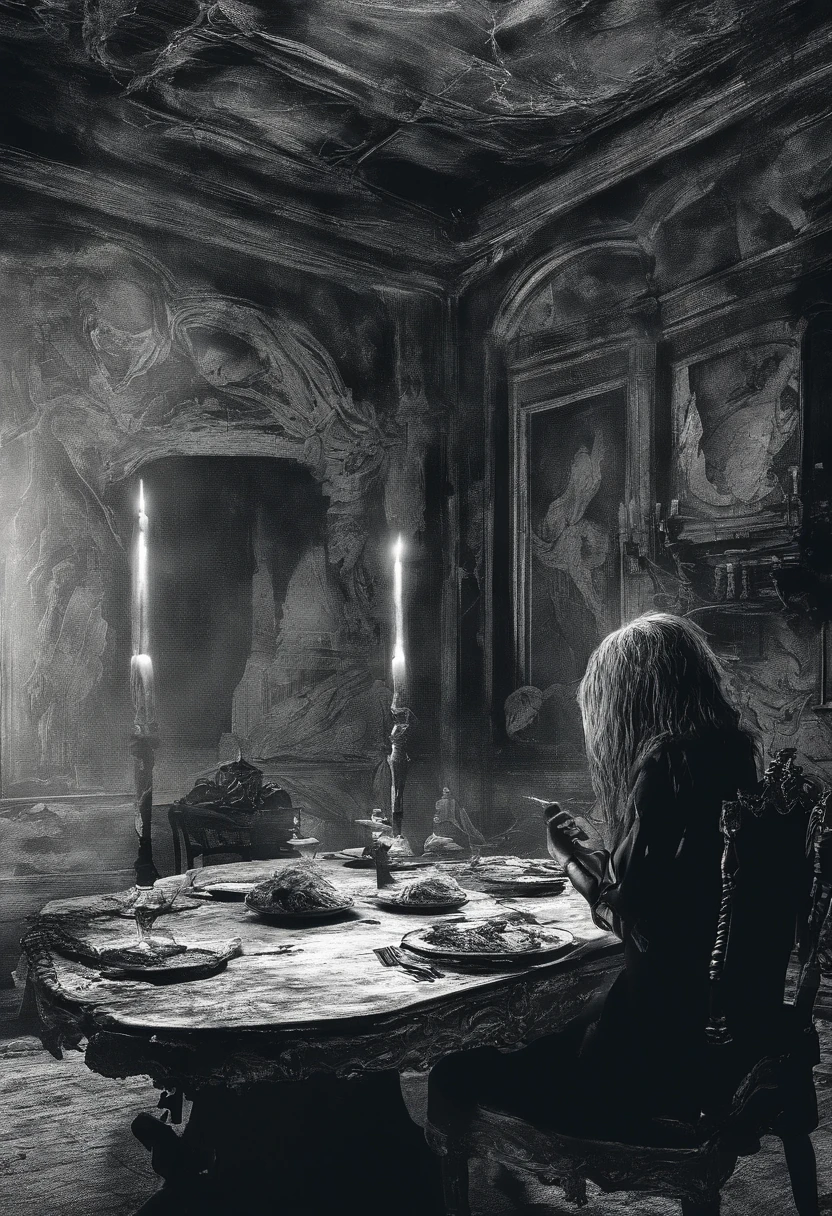 Eating the skull、horor、darkened room、ceiling、female pervert、Okabo Hair