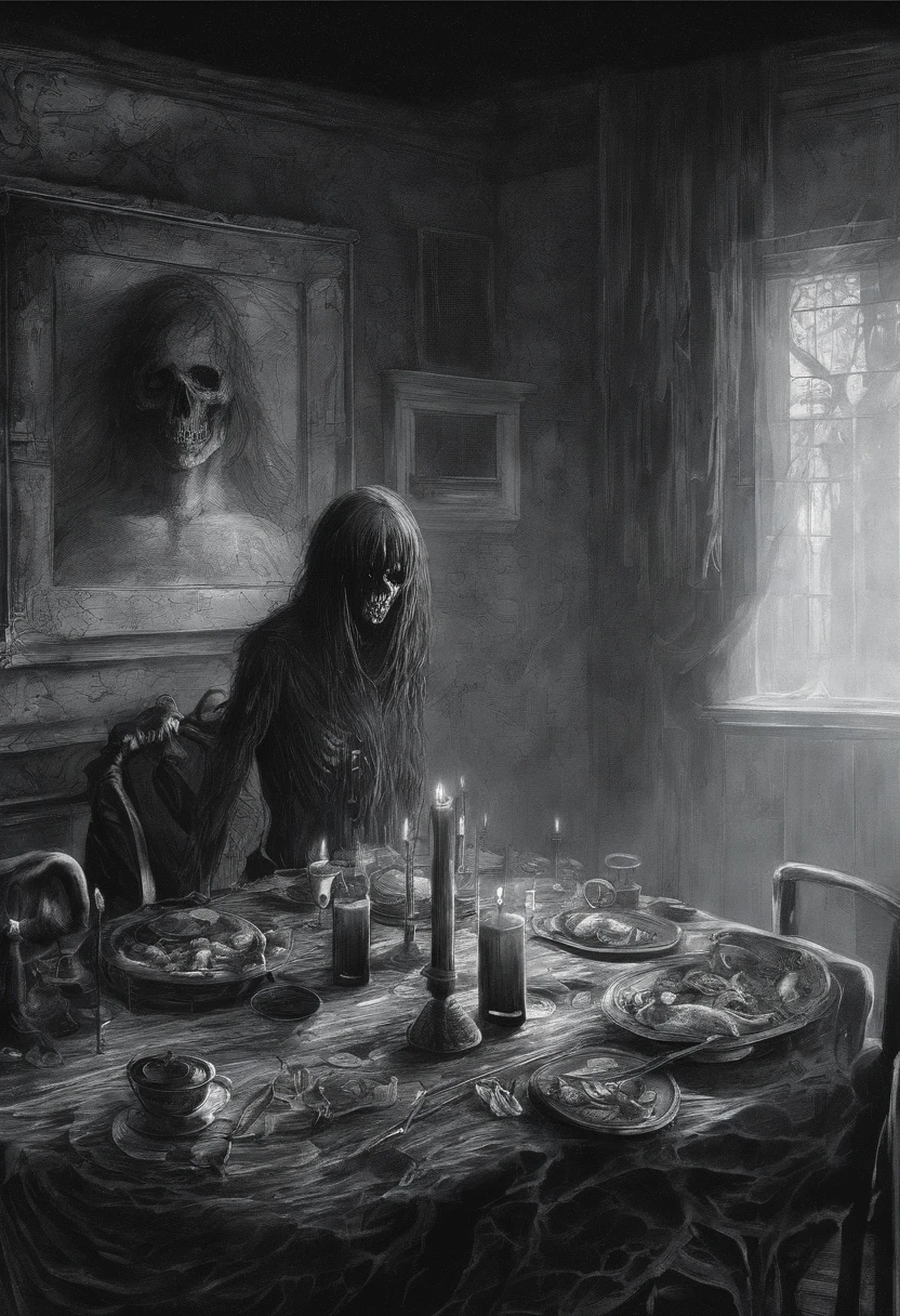 Eating the skull、horor、darkened room、ceiling、female pervert、Okabo Hair