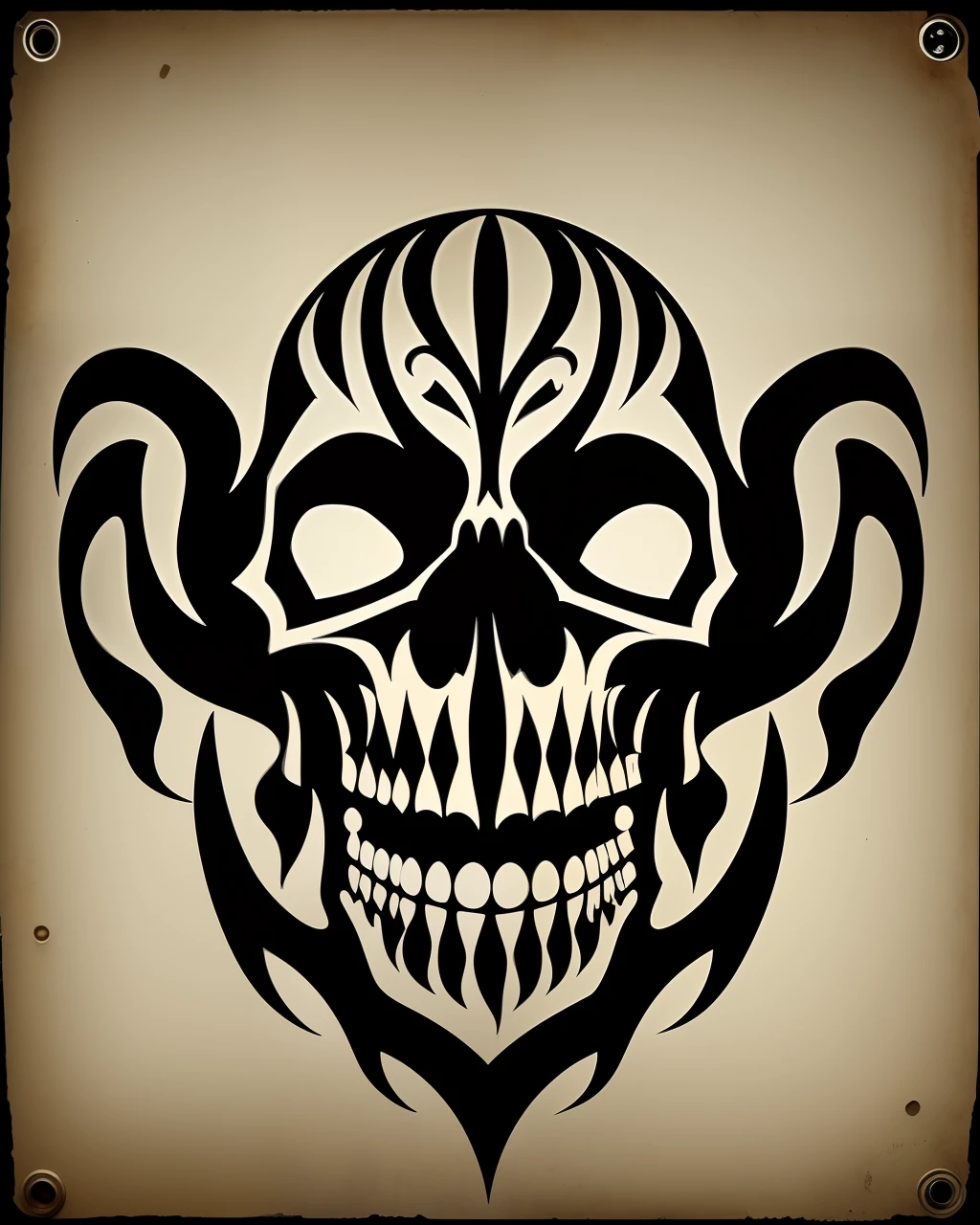 wts2024, stylized, flat, simple background, tribal, 2d, centred, simplistic, skull, punisher,