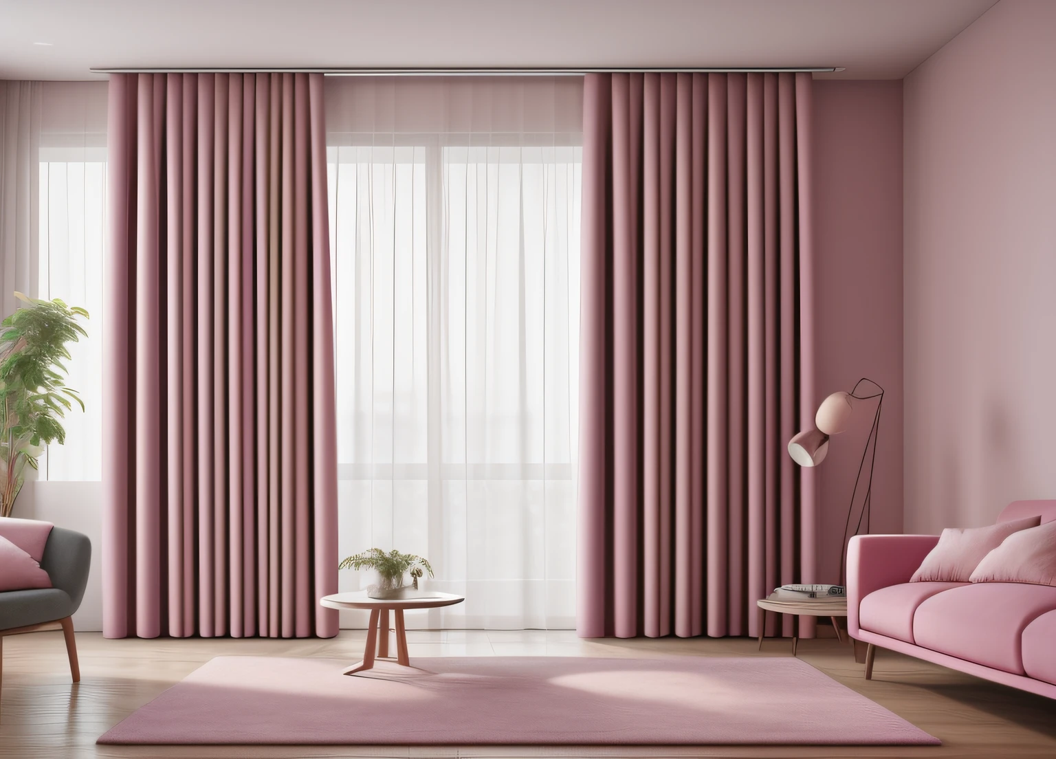 thick curtains, photo, pink, interior, modern , (angled), (masterpiece),(high quality), best quality, real, (realistic), super detailed, (full detail),(4k),8k