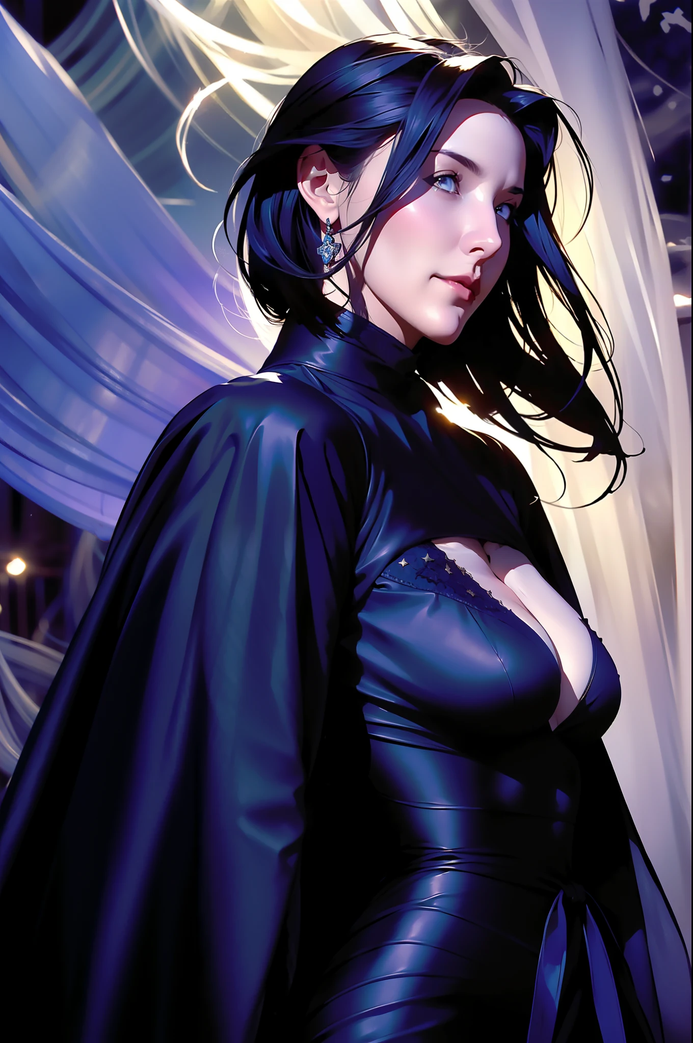 ( qualidade 8k ), ( melhor qualidade ), ( Ultra HD | | | | | ), ( Anatomia do personagem perfeita ), ( perfect lighting ), ( Foto corpo inteiro 8k ), ( Detalhamentos perfeitos ), ( Detalhes do personagem perfeitos ), ( Details of the perfect setting ), ( obra prima ), ( Simetria do rosto do personagem perfeito ), ( Construction of the body of the delicate female character ) Uma Condessa Vampira perfeita, extremamente bela, com cabelos azuis (( hair fluttering in the wind )), Large succubus handles (( Cor das Asas Interna Vermelha, Externa preto )) , corpo perfeito, rosto lindo, torso, pernas, Arms, smile shy, ((calm expression)), ((sangue escorrendo na latera da boca)), wearing Count Dracula's clothes in black, corpo inteiro vampiro traje cor vermelha, wearing a black robe of Count Dracula, ((hair fluttering in the wind)), ( Transylvania Scenery ), ( Castle in Transylvania ), ( Starry Night Schedule ).
