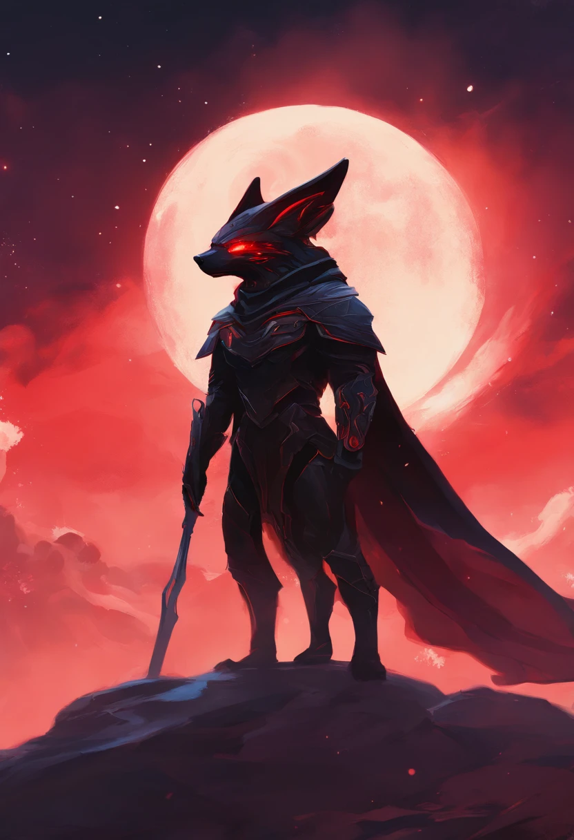 black protogen with red visor staring off into the night sky