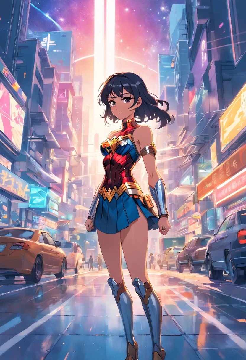 cyborg girl, mecha girl, Cyborg Wonder Woman、A new actress with good looks reminiscent of Audrey Hepburn、cosmic space、