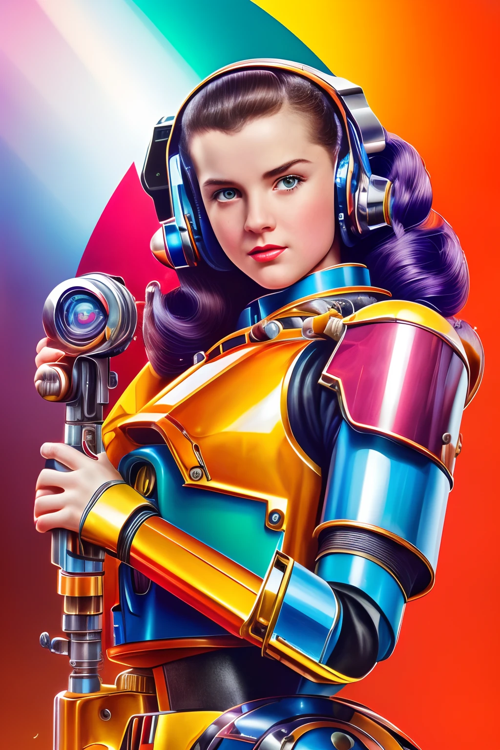 (best quality,4k,8k,highres,masterpiece:1.2),ultra-detailed,(realistic,photorealistic,photo-realistic:1.37),1940s retro sci-fi,(vibrant colors,bold colors:1.1), mecha girl, mechanical arm, mechanical eyes ,rating:safe