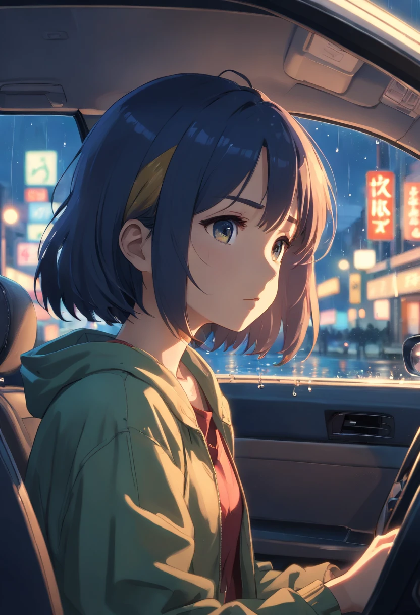 (best quality,4k,8k,highres,masterpiece:1.2),ultra-detailed,(realistic,photorealistic,photo-realistic:1.37),HDR,UHD,studio lighting,ultra-fine painting,sharp focus,physically-based rendering,extreme detail description,professional,vivid colors,bokeh,portrait,moody lighting,emotional,Fine Art,lonely girl,passenger in a car,depressed expression,disappointed,night,rainy,dark streets,reflecting lights,blurry cityscape,sadness,little girl,backseat of a car,window view,teardrops on the window pane,wet streets,distant headlights,heartbroken,wistful gaze,loneliness,expressive face,quiet environment