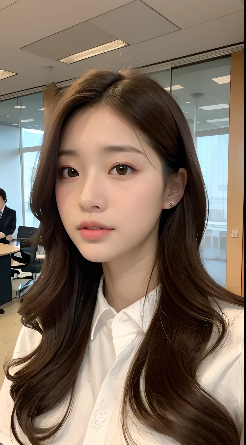 (Messy brunette hair), (Office worker), (President's office:1.3),(President's Secretary:1.3), (Huge breasts:1.2), (Cleavage), Glasses, (Office Dress:1.1), Mature Woman, Big Breasts, Beautiful Face, Professional Lighting, (Glowing Skin:0.9), high quality, (Seductive pose:1.2), Short Bob Hair, Black and blond hair, Delicate round large hoop earrings, Glassesをかけている, Perfect Hips, Beautiful long legs, High heels, She rubbed her breasts with both hands., (smile), Obscene, Put your hands behind your head