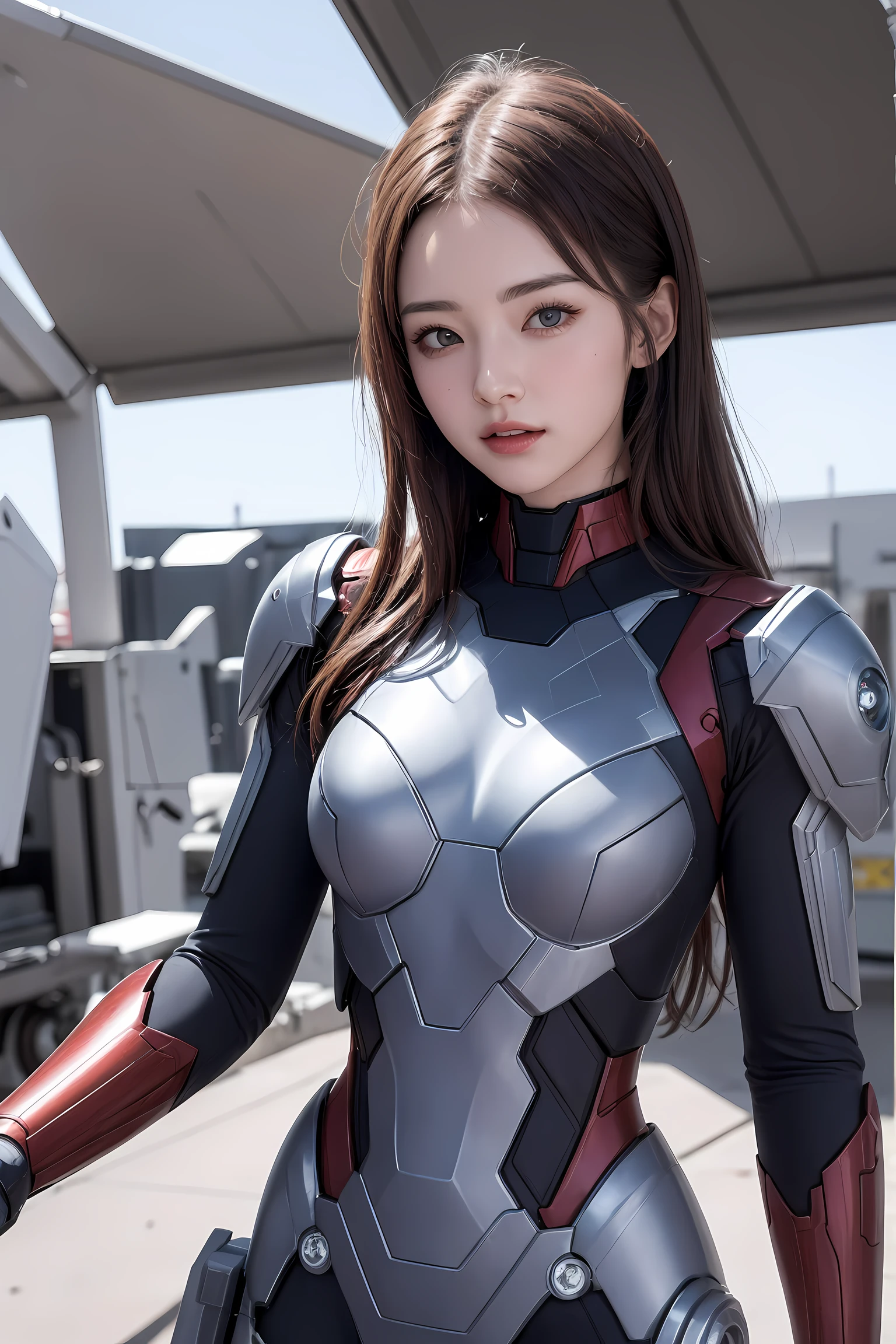 (super highest quality、In 8K、Masseter muscle part、delicate illustrations、Full body Esbian),She wears a distressed pink and white Iron Man suit.、A beautiful and bewitching Japanese 25-year-old woman、plump body、big breasts、ponytail、black hair、slight smile、Izakaya