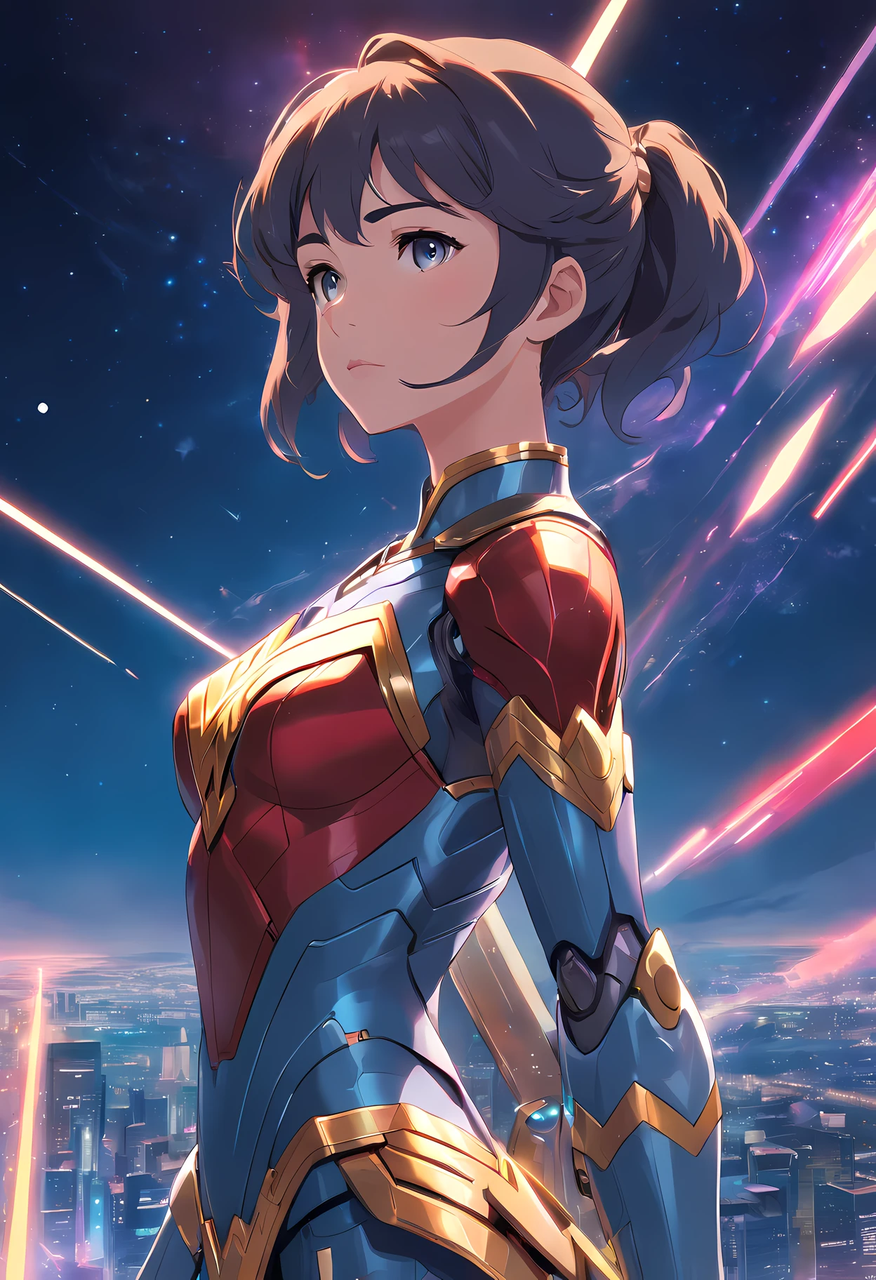 cyborg girl, mecha girl, Cyborg Wonder Woman、A new actress with good looks reminiscent of Audrey Hepburn、cosmic space、
