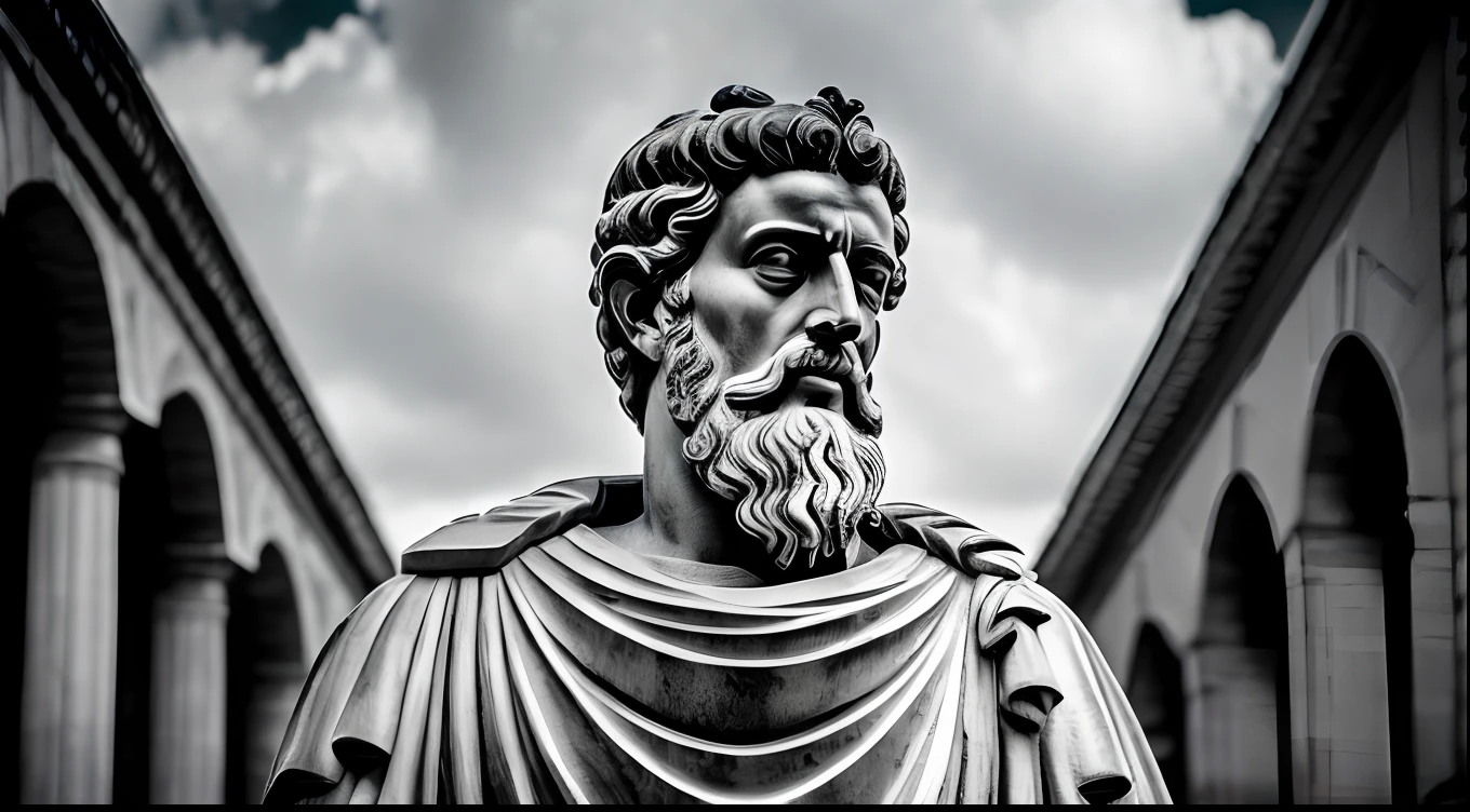 a portrait statue of Marcus Aurelius stoic in black and white 4K, super realista 1920x1080 papel de parede foto