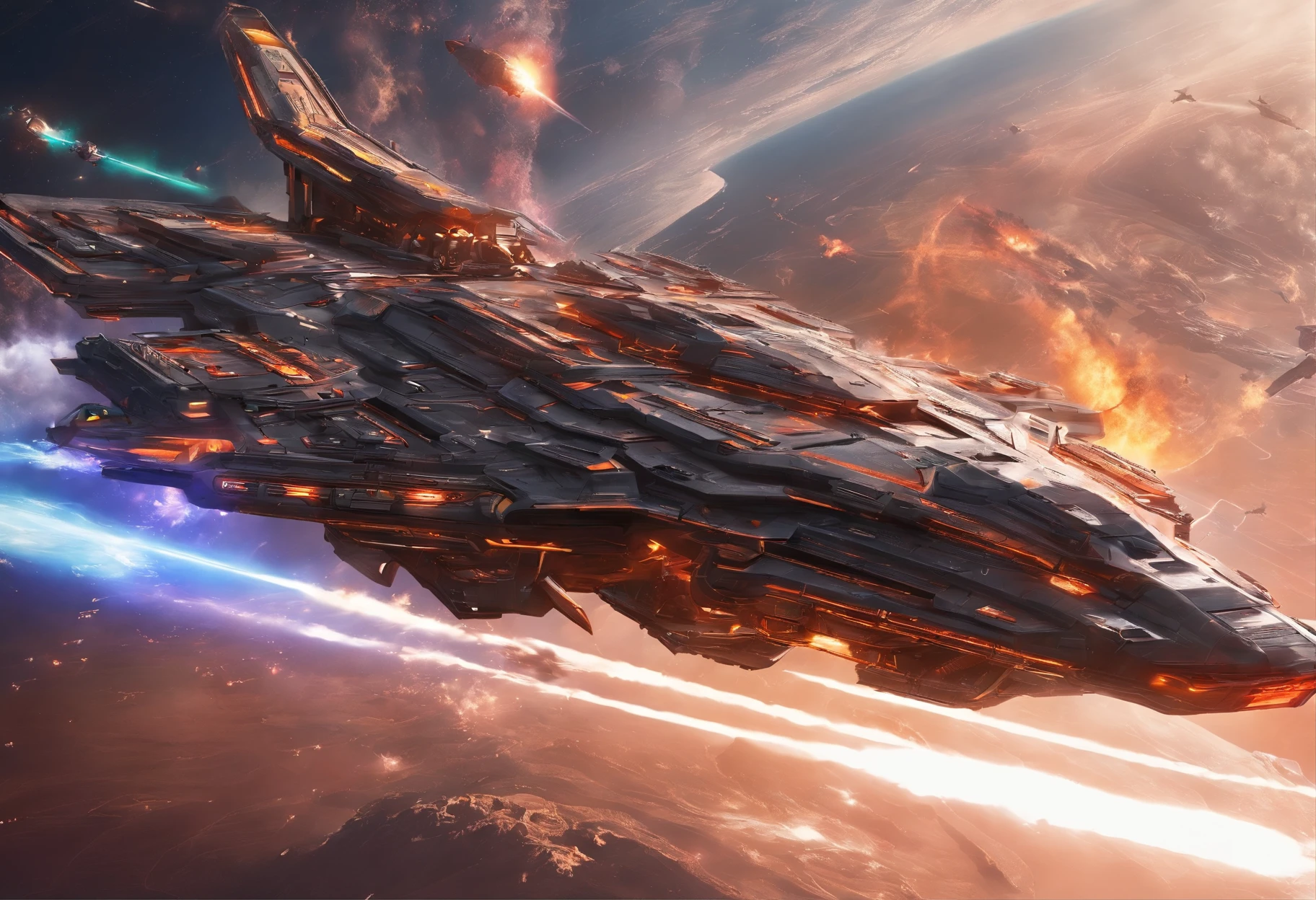 Master made,Grandiose spectacle,(Chinese characteristics),((Flying sword shape)Flying battleship),((Majesty,Domineering)),opening fire,Full fire,Bomb indiscriminately,Bombing Japan,background in war,Highest image quality,complexdetails,Extreme resolution,Dynamic obfuscation