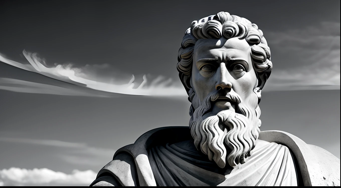 a portrait statue of Marcus Aurelius stoic in black and white 4K, super realista 1920x1080 papel de parede foto