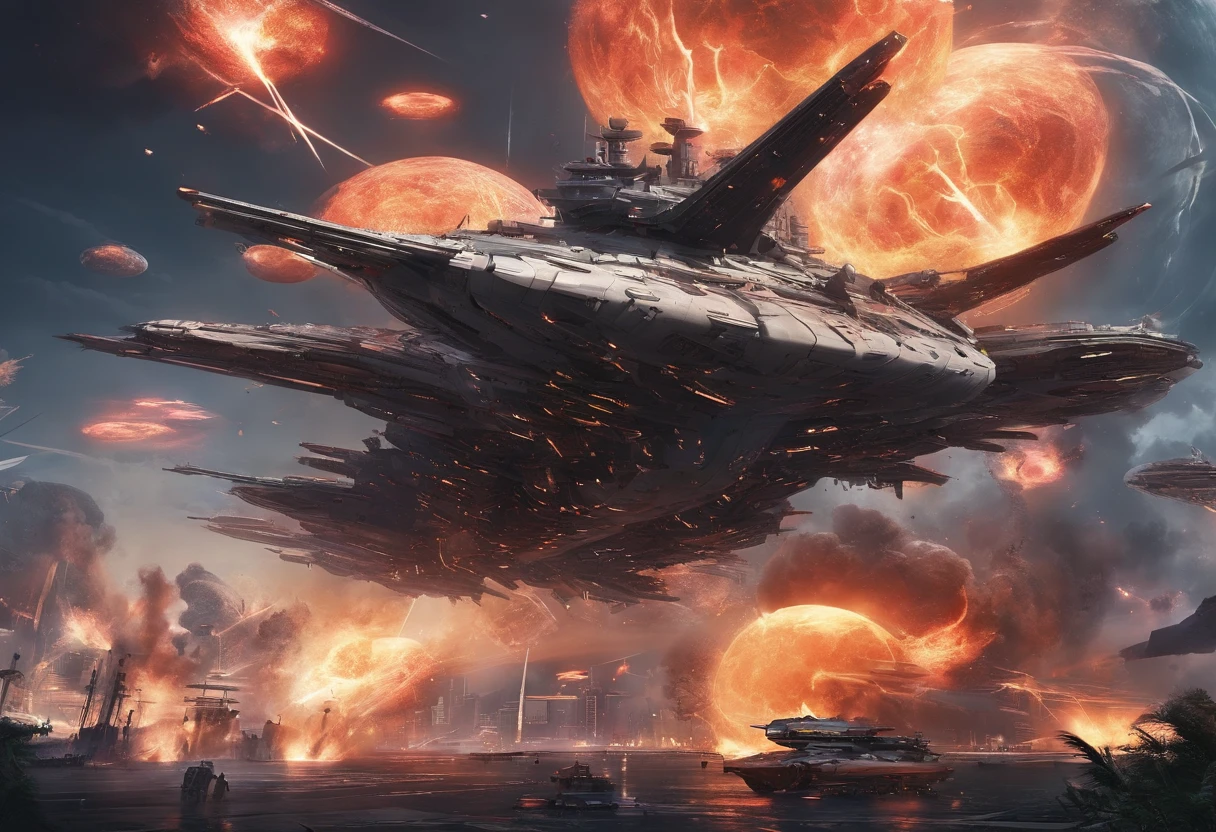 Master made,Grandiose spectacle,(Chinese characteristics),((Greatsword appearance)of flying battleships),((Majesty,Domineering)),opening fire,Full fire,Bomb indiscriminately,Bombing Japan,background in war,Highest image quality,complexdetails,Extreme resolution,Dynamic obfuscation,Full of details,Precise detailing