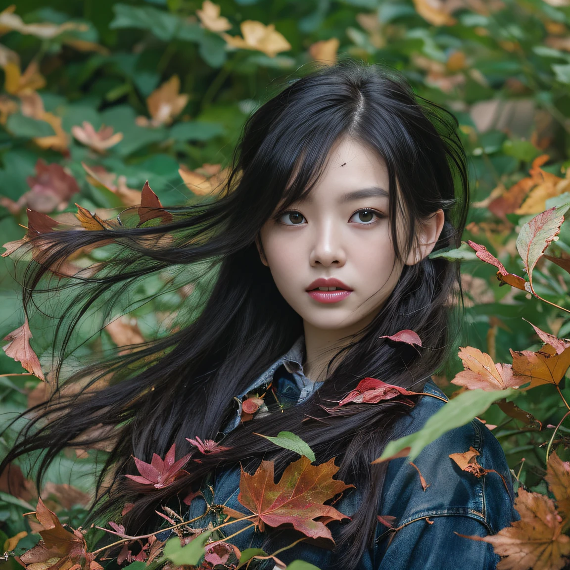 Gold backstop 32K(tmasterpiece,k hd,hyper HD,32K)Long flowing black hair,ponds,zydink, a color, Aozhou people (Concubine girl), (Purple silk scarf), Combat posture, looking at the ground, long whitr hair, Floating hair, Carp pattern headdress, Chinese long-sleeved clothing, (Abstract gouache splash:1.2), Pink petal background,Pink and white lotus flowers fly(realisticlying:1.4),Black color hair,Fallen leaves flutter,The background is pure, A high resolution, the detail, RAW photogr, Sharp Re, Nikon D850 Film Stock Photo by Jefferies Lee 4 Kodak Portra 400 Camera F1.6 shots, Rich colors, ultra-realistic vivid textures, Dramatic lighting, Unreal Engine Art Station Trend, cinestir 800,Long flowing black hair,Denim skirt