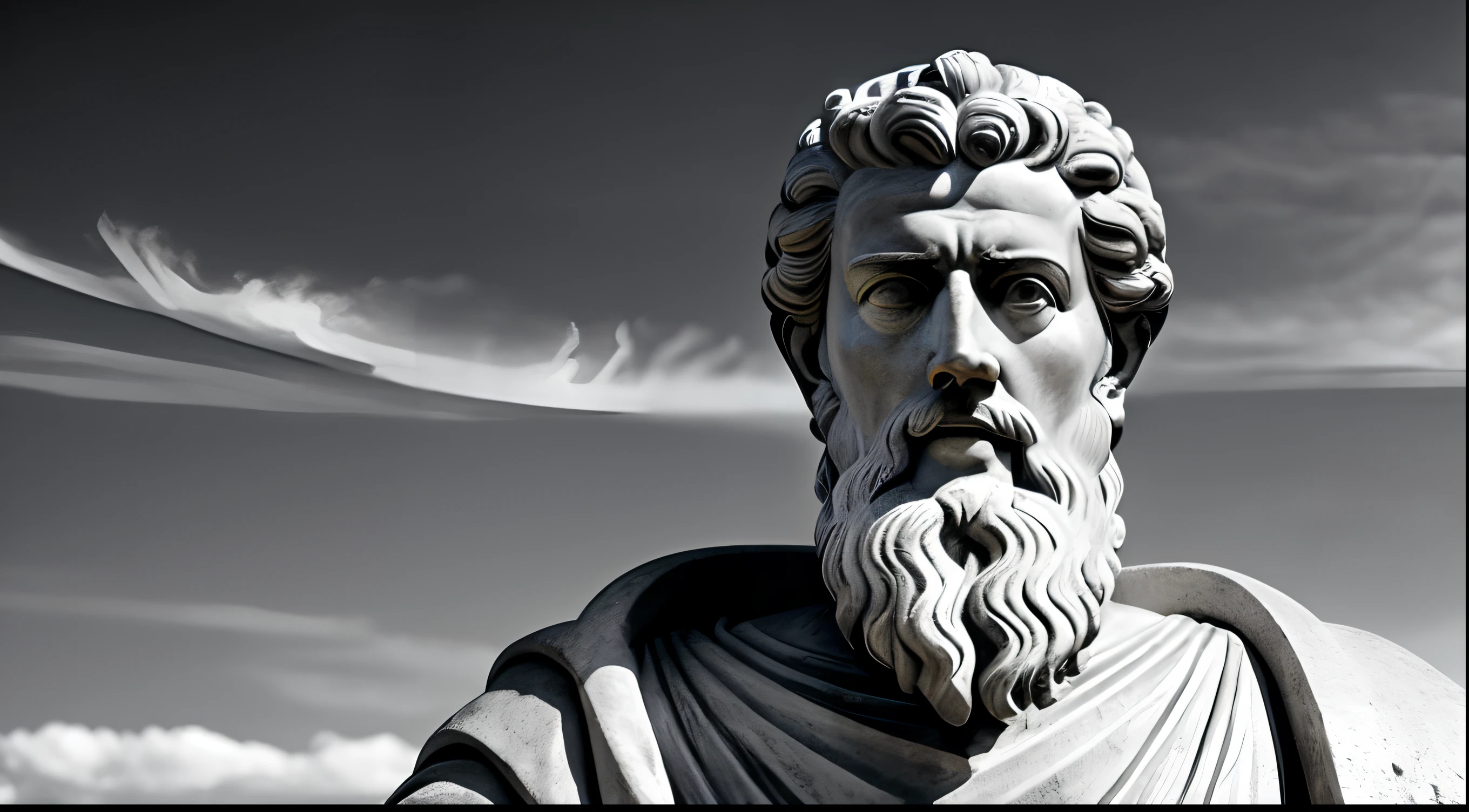 a portrait statue of Marcus Aurelius stoic in black and white 4K, super realista 1920x1080 papel de parede foto