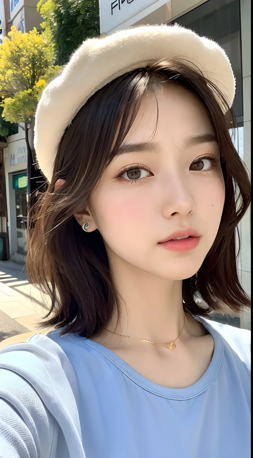 ((best qualtiy,8K,tmasterpiece:1.3)),(Flower Cap:1.3),Perfect beauty:1.4,glute:1.2,(Layered Hair Style:1.2)),(the street:1.3),Highly detailed face and skin textures,full body Esbian,Elaborate Eyes,二重まぶた,Whiten skin,Short Wave Hair,Cute Korean Beauties(With a round face:1.5),(Loose top,short trousers:1.6)