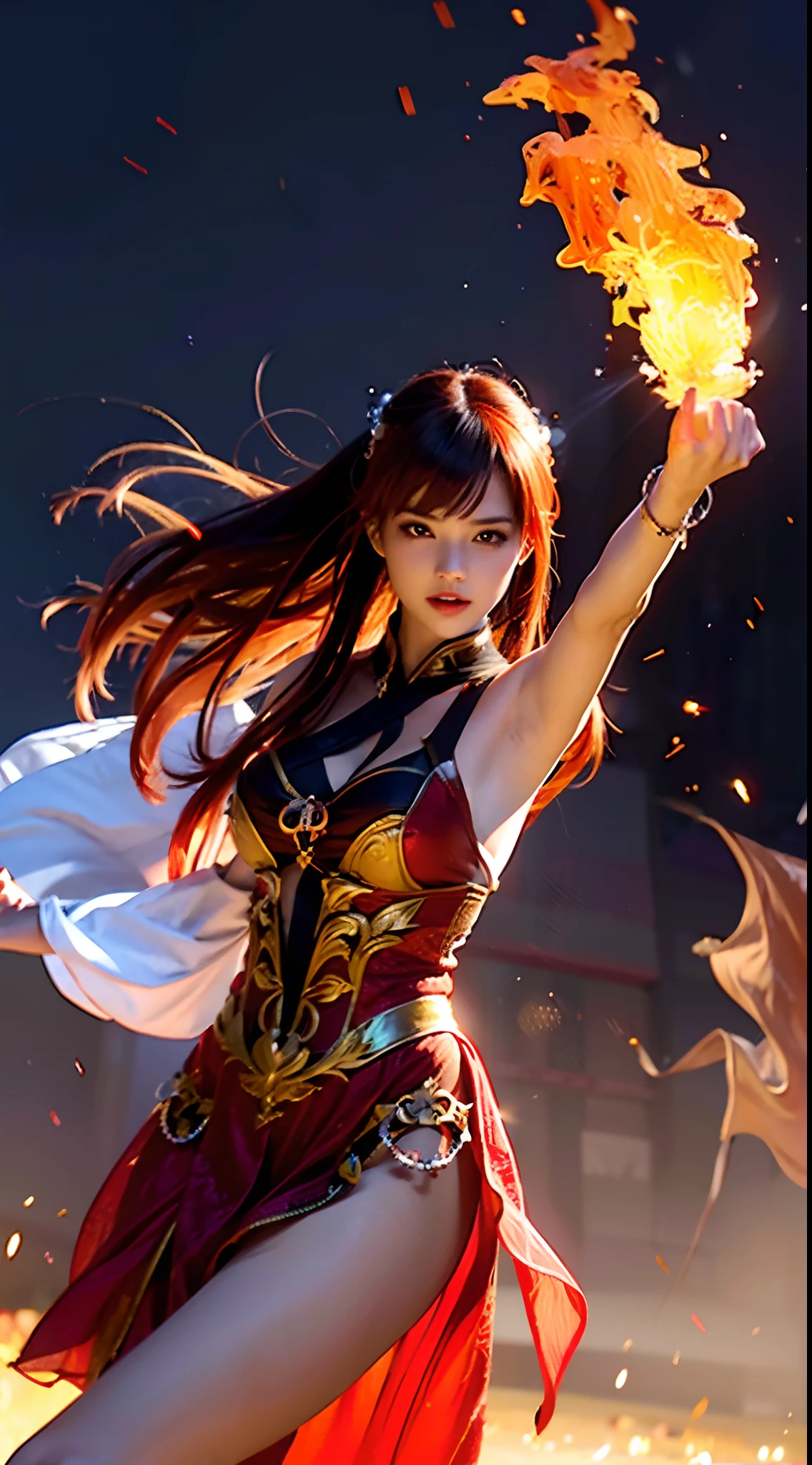 Girl playing with fire, ablaze with intensity, Glowing embers, Swirling smoke, Mesmerizing action, Flowing red hair, sparks flying, Fearless expression, Dark background, Intense lighting, Fiery atmosphere, dynamicposes, Dangerous beauty, Fascinating energy, Burning passion, Thrilling suspense, intense heat, Scorching flame, dramatic contrast, Smoky veil, fiery glow, Enchanting dance, Strong presence, Flashing shadows, Fiery artwork, Vibrant colors, blazing infero, Hypnotic flame, daring adventure, Her eyes shone with a blazing light, Heat waves, Glowing embers fall, Exhilarating performance, Blazing sparks in the night, adrenaline rush, Radiant warmth, Breathtaking spectacle, Raw intensity, Fiery passion is unleashed.