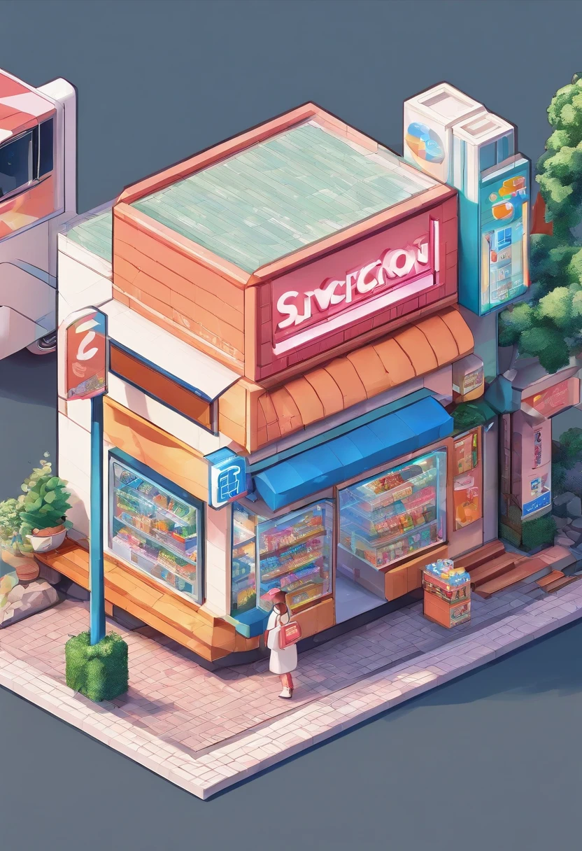 japan convenience store, isometric