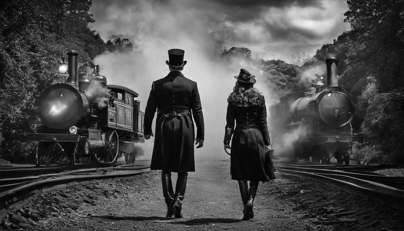 Um casal jovem, com olhares assustados, the racing heart revealing the fear on their faces. The atmosphere is gloomy, com sombras se estendendo ao seu redor. The atmosphere is tense, as if something terrible had happened. The image is captured in black and white, com contrastes intensos, adding a sense of suspense and mystery. The camera, uma DSLR, is set up with a wide aperture to blur the background and bring full focus on the couple.