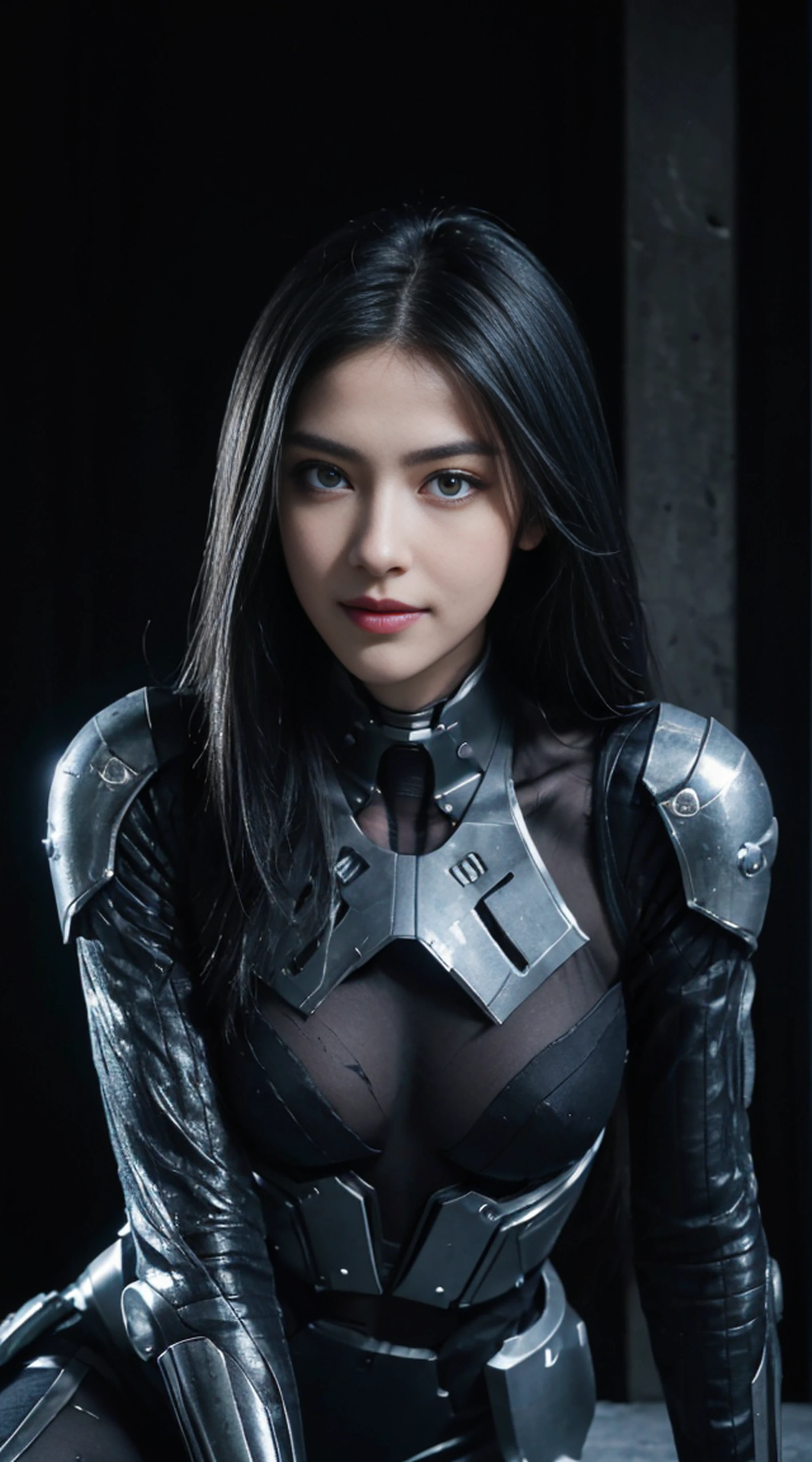 8K, Top Quality, Intricate Details, Ultra Detail, Ultra High Resolution, Masterpiece, random angle, Slender, Smile, (Makeup: 0.4), (Fluffy Blue Eyes: 1.21), blue Eyes,, ((full body)), 1girl, solo, 1 girl, (( full body)), close-up shot, , , ((tall)), (((fit body))), (((slim face))), sharp face, sharp eyes, (((black hair, long hair, )) ,(detailed face), sharp face, small lips, thin lips, holding gunblade,
(( torn cybersuit, ripped cybersuit )), detailed face, detailed breast, , large breast, detail, , Beautiful girl with accentuated slender abs: 1.4, Six Pack Abs: 1.4, Bust Botox, Big, Perfect Body, detail leg, (( moonlight)), cyber city,