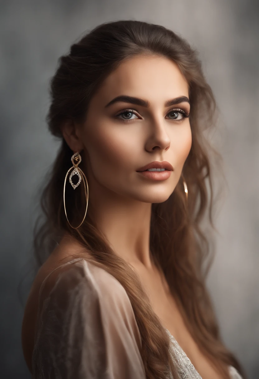 arafed woman with long hair and big hoop earrings posing for a picture, digital art by Antoni Brodowski, shutterstock, digital art, photo of a beautiful woman, soft portrait shot 8 k, portrait of a beautiful model, beautiful female model, beautiful young woman, attractive beautiful face, gorgeous attractive face, beautiful model girl, perfect face ), young beautiful woman