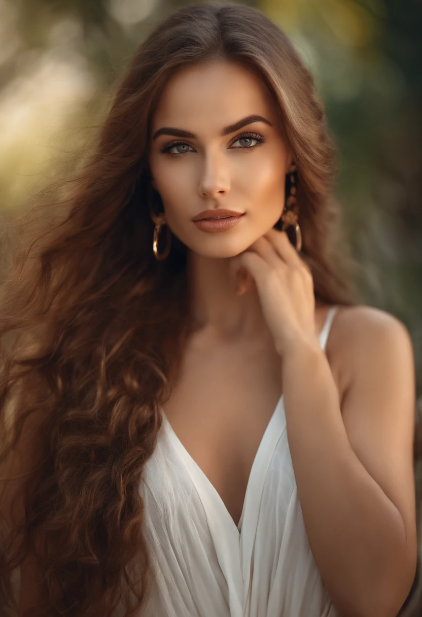 arafed woman with long hair and big hoop earrings posing for a picture, digital art by Antoni Brodowski, shutterstock, digital art, photo of a beautiful woman, soft portrait shot 8 k, portrait of a beautiful model, beautiful female model, beautiful young woman, attractive beautiful face, gorgeous attractive face, beautiful model girl, perfect face ), young beautiful woman