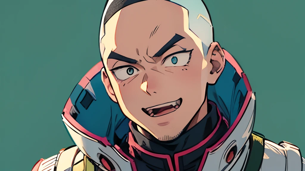 My Hero Academia Art Style, cara de pele escura, roupas geek, corte de cabelo buzz cut, Farinaceous blue eyes, amusing expression, rosto preto, cabelos pretos, solo