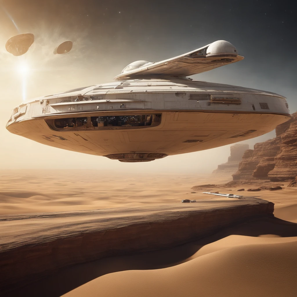 vista de longe ((Apenas uma, unique)) uma nave espacial, Estilo neves de ((star wars)) ((sem aeres)), de lucho, futurista, ((500 metros de comprimento)) ((5 metros, LARGURA)) ((uma aza na direita, uma aza na esquerda))blindagem, futurista, ouro, Branco, metal, Plano. Guerra Futurista, Flying through space ((sem corte)) (8k realista)