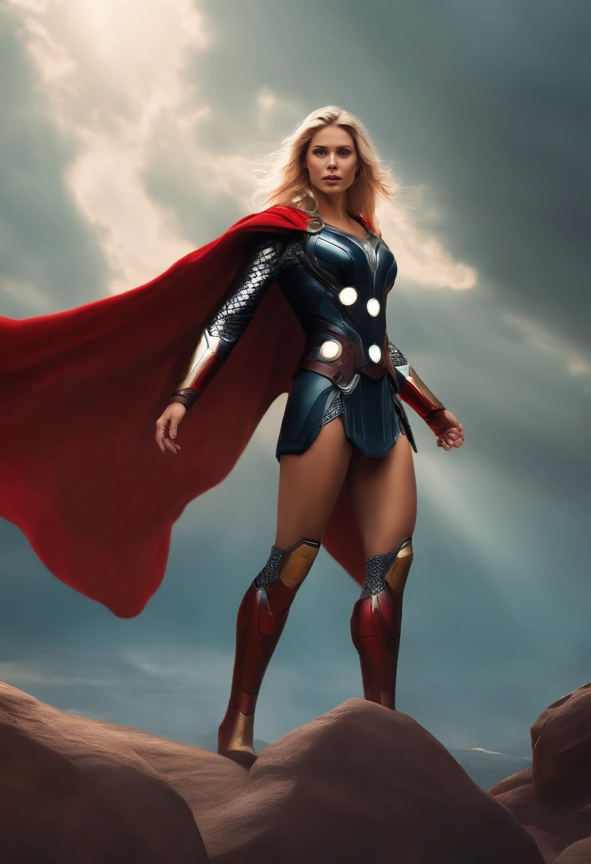 beautiful photo of thor, wearing an iron man costume, A stunning intricate full color photo of (sks woman:1), epic character composition, by ilya kuvshinov, alessio albi, nina masic, sharp focus, natural lighting, subsurface scattering, f2, 35mm, film grain, full body